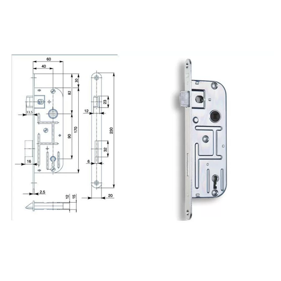 Zámek zadlabací Hobes 02-03 (90/60) pravolevý