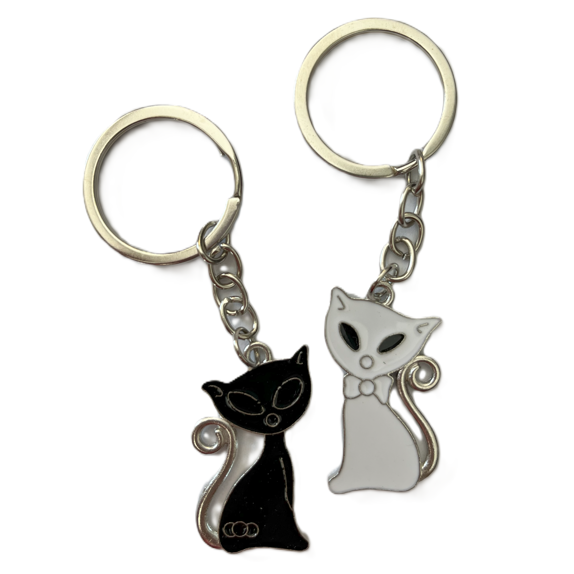 Přívěsek - Kočka kov. černá a bílá